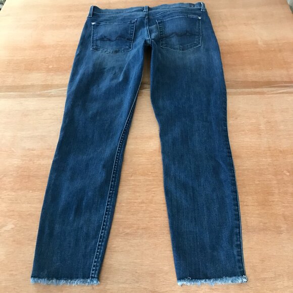 7 for all Mankind Ankle Gwenevere Jeans Women 32 Blue Mid Rise Raw Hem Stretch - Picture 2 of 14